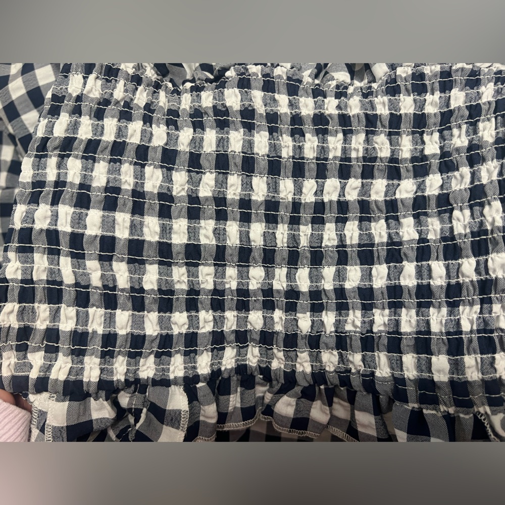 Chouyatou Navy & White Gingham Cottagecore Smocked Shirred Maxi Dress Medium - Picture 9 of 10